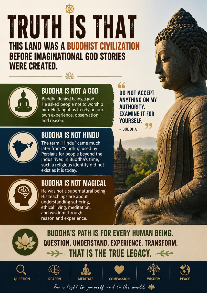 VijayName29's tweet photo. @tejpeer @tishasaroyan Truth is that this land was once predominantly a Buddhist civilization before many later religious traditions and stories about supernatural gods became widespread. https://t.co/gz7OG535ym