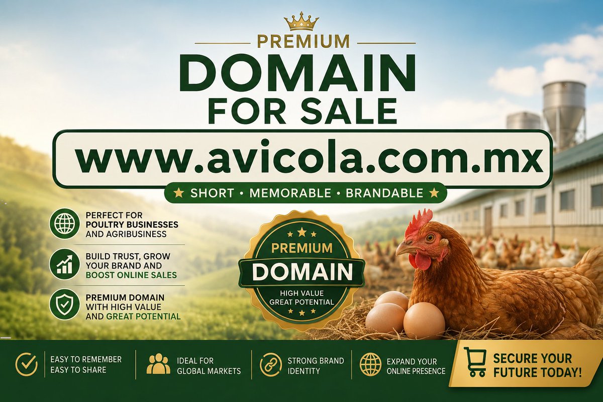 raulinternet's tweet photo. PREMIUM DOMAIN AVAILABLE FOR SALE
https://t.co/Tq4MHn4vIV 🐓🐣🐤
The ideal domain for the poultry business of the future
Poultry e-commerce
Technical consulting
Specialized products
Training and courses
Farm services
Professional branding
DOMAIN FOR SALE $10K https://t.co/N3quy3EQ8T