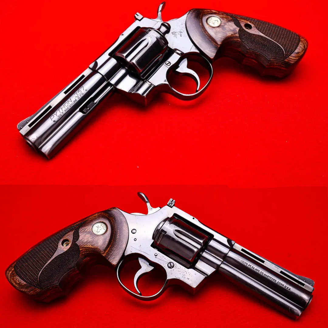 GunBroker's tweet photo. 🐍 1979 Colt Python – .357 Magnum
🔗See more photos: https://t.co/5i5A13zQS8
This 1979 Colt Python features a 4-inch ventilated-rib barrel, factory Royal Blue finish, fluted six-shot cylinder, and checkered wood grips with gold Colt medallions.
#ColtPython #357Magnum #gunsdaily https://t.co/jdHvViMEw2