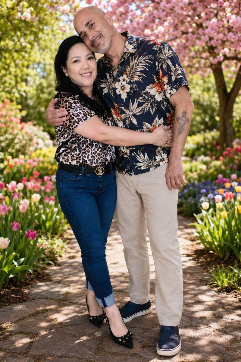EmAndJohn1's tweet photo. Today I celebrated our 2nd wedding anniversary with John.❤️He kept his promise &amp; gave me my anniversary kiss. 💋Yes, I used AI to turn the room into a spring garden &amp; gave him a few different summer outfits. We had fun with it! 2years married,&amp; we love each other more than ever. https://t.co/Zo0gpNOWN8