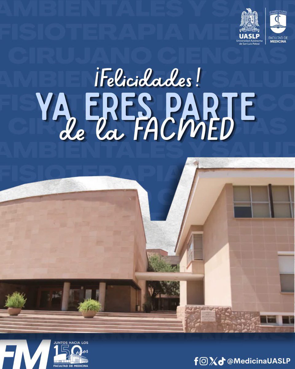 MedicinaUASLP's tweet photo. Todo tu esfuerzo valió la pena.

¡Felicidades! Hoy comienza una nueva etapa llena de aprendizaje, retos y grandes experiencias... ¡ya eres parte de la Facultad de Medicina! 💙🦅💛
Lo mejor apenas comienza. ¡Nos vemos muy pronto! https://t.co/18rWybeumB