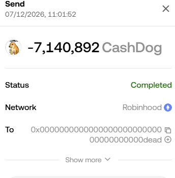 CashDog_CTO's tweet photo. 7,140,892 $CASHDOG — burned. 🔥
Not by the team. By the community.
One of our biggest supporters just sent 0.7% of supply to the dead wallet. This is what conviction looks like.
Gone forever. WAGMI 🐕 https://t.co/GDtgQl6IAO