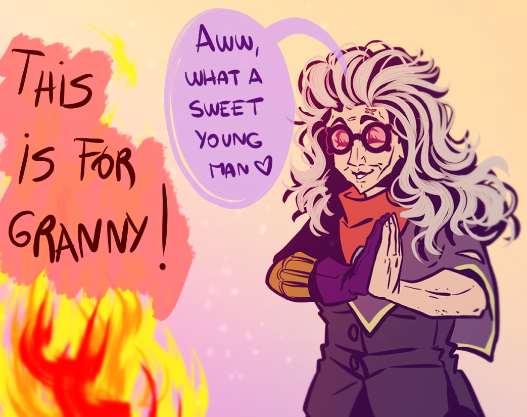 KarymesHome's tweet photo. The poor defenseless granny who never did anything wrong in her life :(
.
This was inspired by a cool af Damian random I played with recently who kept me safe from assassins.
.
#brawlstarsart #brawlart #brawlfanart #brawlstarsfanart #brawlstarsbelle #brawlstarsdamian #brawlstars https://t.co/tp0HM2bg96