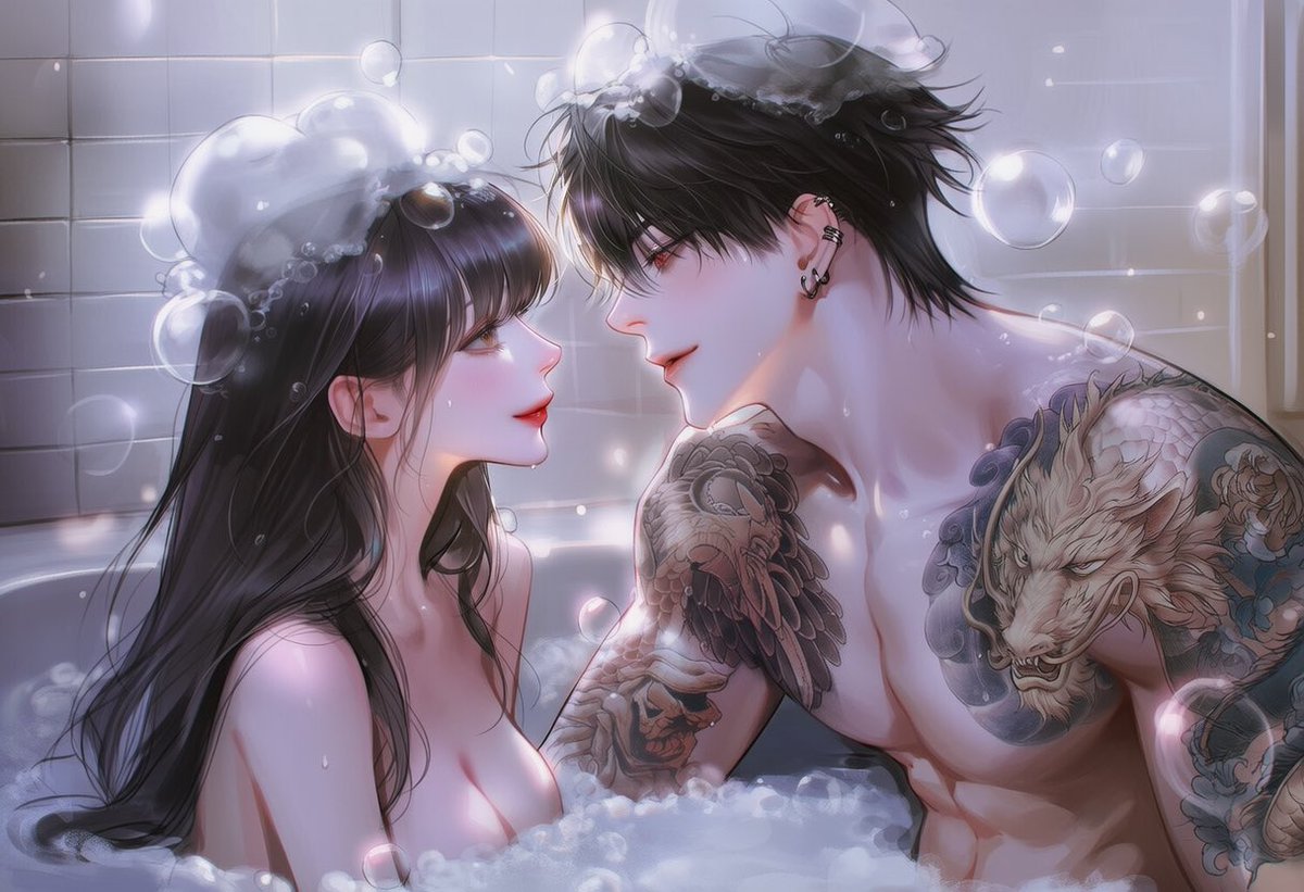 J_JJ0089's tweet photo. 거품 모자🫧

1boy, 1girl, couple, bubble bath, bathtub overflowing with fluffy white foam, only heads, shoulders and upper chest visible above the bubbles, covered by bubbles, tasteful composition,

facing each other at close distance, noses almost touching, smiling warmly at each other, soft eye contact, affectionate expressions, natural laughter, relaxed shoulders,

2::fluffy foam piled on top of both heads like funny bubble hats::, playful atmosphere, cozy bathroom, warm ambient lighting, cream-colored bathroom tiles,

romantic everyday moment, candid couple interaction, sweet chemistry, intimate but wholesome, peaceful, comfortable silence, cinematic composition,

upper body, close shot, eye-level angle, soft lighting, warm color grading, semi-realistic anime illustration, masterpiece, best quality, highly detailed