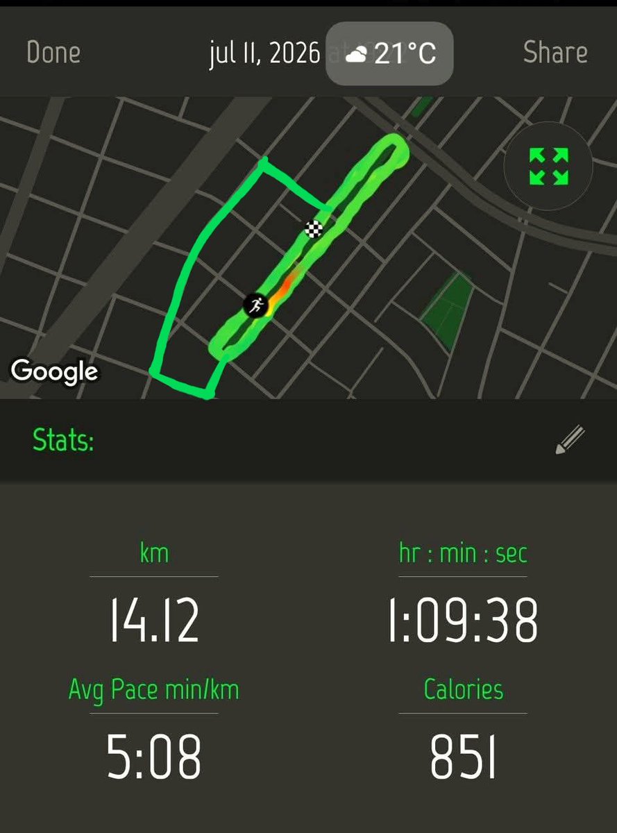 ChanduviKlaudia's tweet photo. Sabado 11.07.2026_14km 🫡 #NoFrills #NoHype #JustRun 👟🎼🎧 https://t.co/TA11AeI8J1