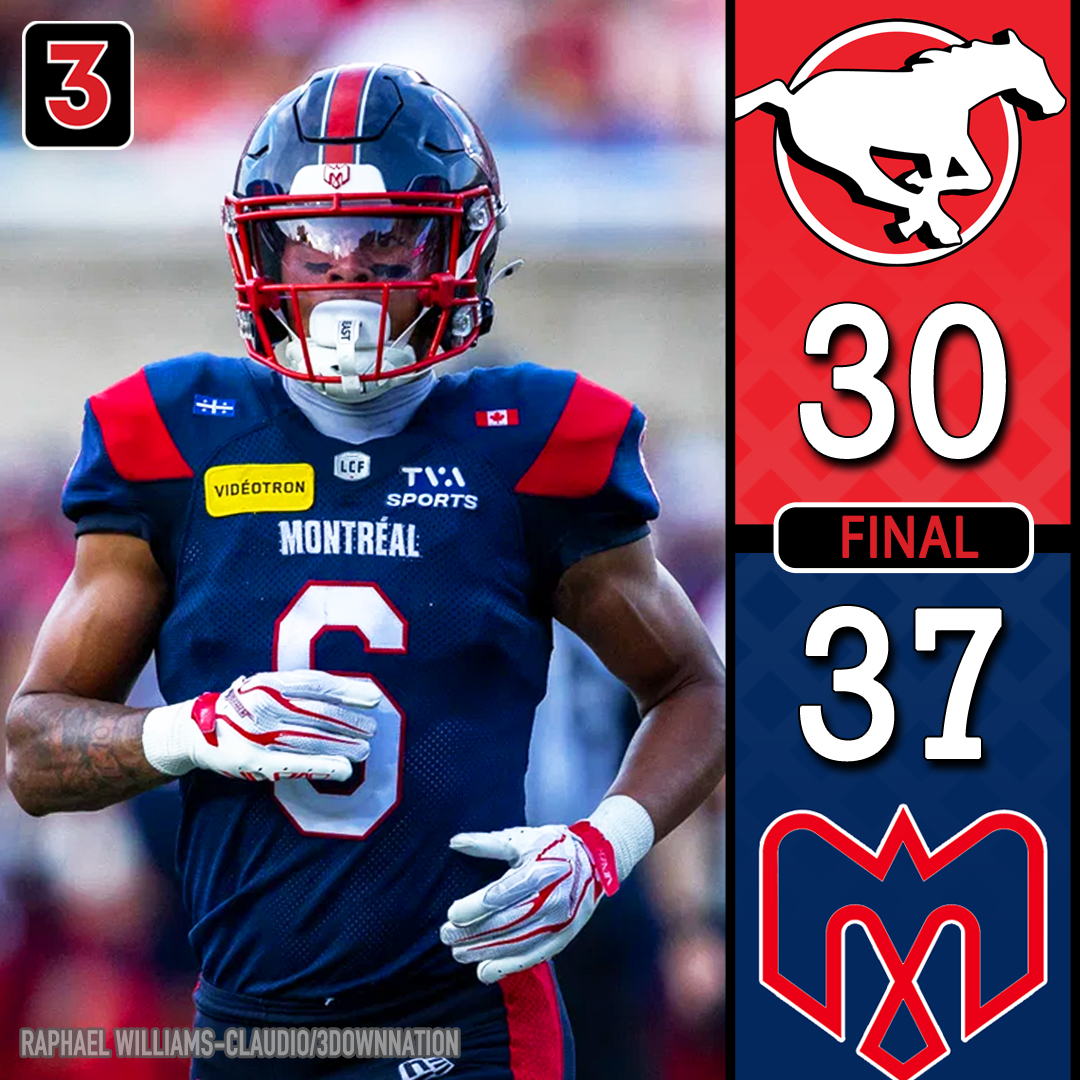 3DownNation's tweet photo. The Montreal Alouettes survived a late scare from Calgary to improve to 4-1.

Tyson Philpot caught nine passes for 132 yards and one touchdown in the win.

#MontreALS #AlsMTL #Alouettes #Stamps #CFL https://t.co/cYR2vYM2mV