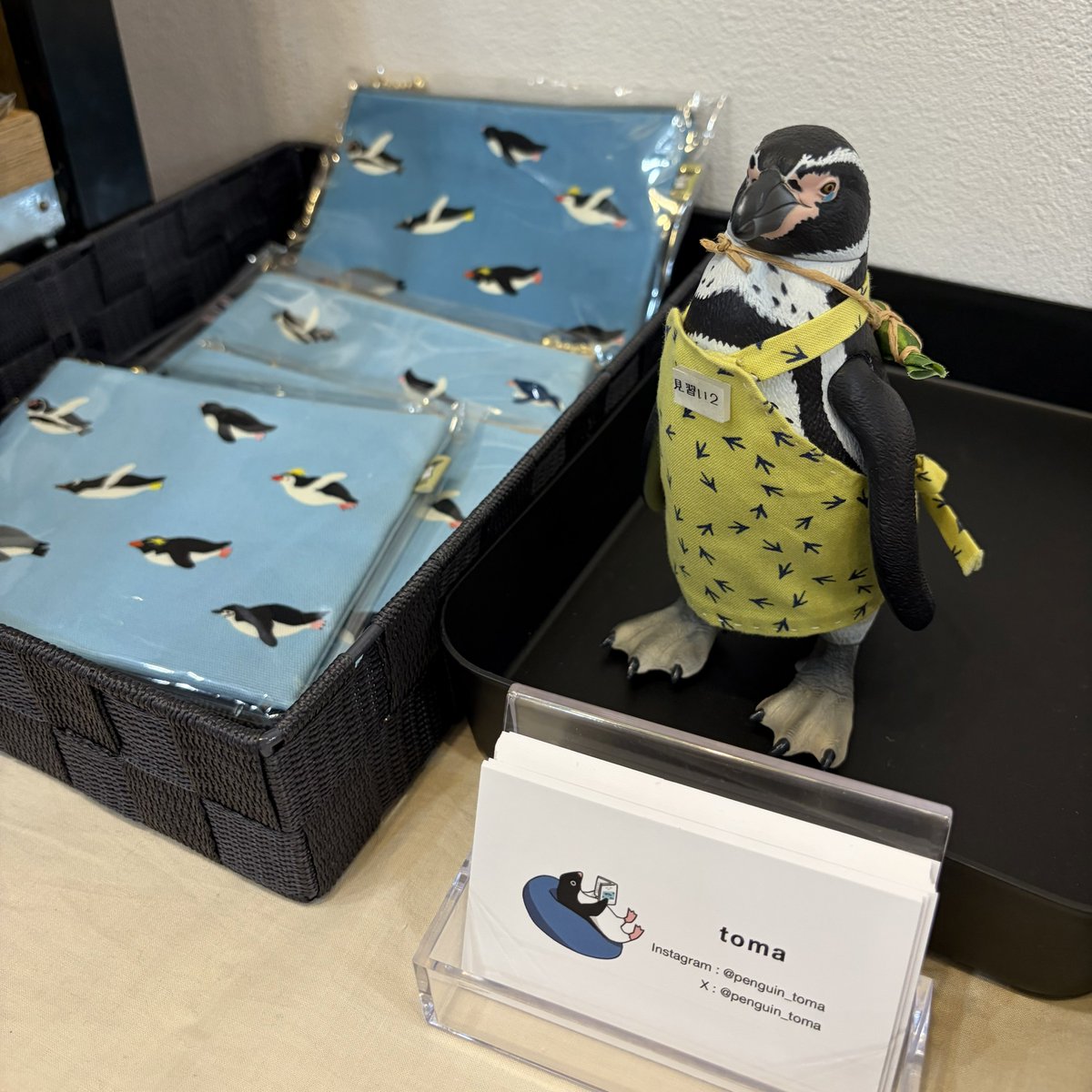 _98pen's tweet photo. ペンぎょ展、ジャックするぼぇぇぇぇ！その⑤

tomaさんのブースで記念撮影✌️

この新シリーズのステッカーに一目惚れ😆
スマホケースに貼ろうかなぁ
🦚？🙌🐧
制作秘話があったら聞いてみたいぼぇぇぇぇ！

 #ペンぎょ展 https://t.co/bVoqVj6wbs