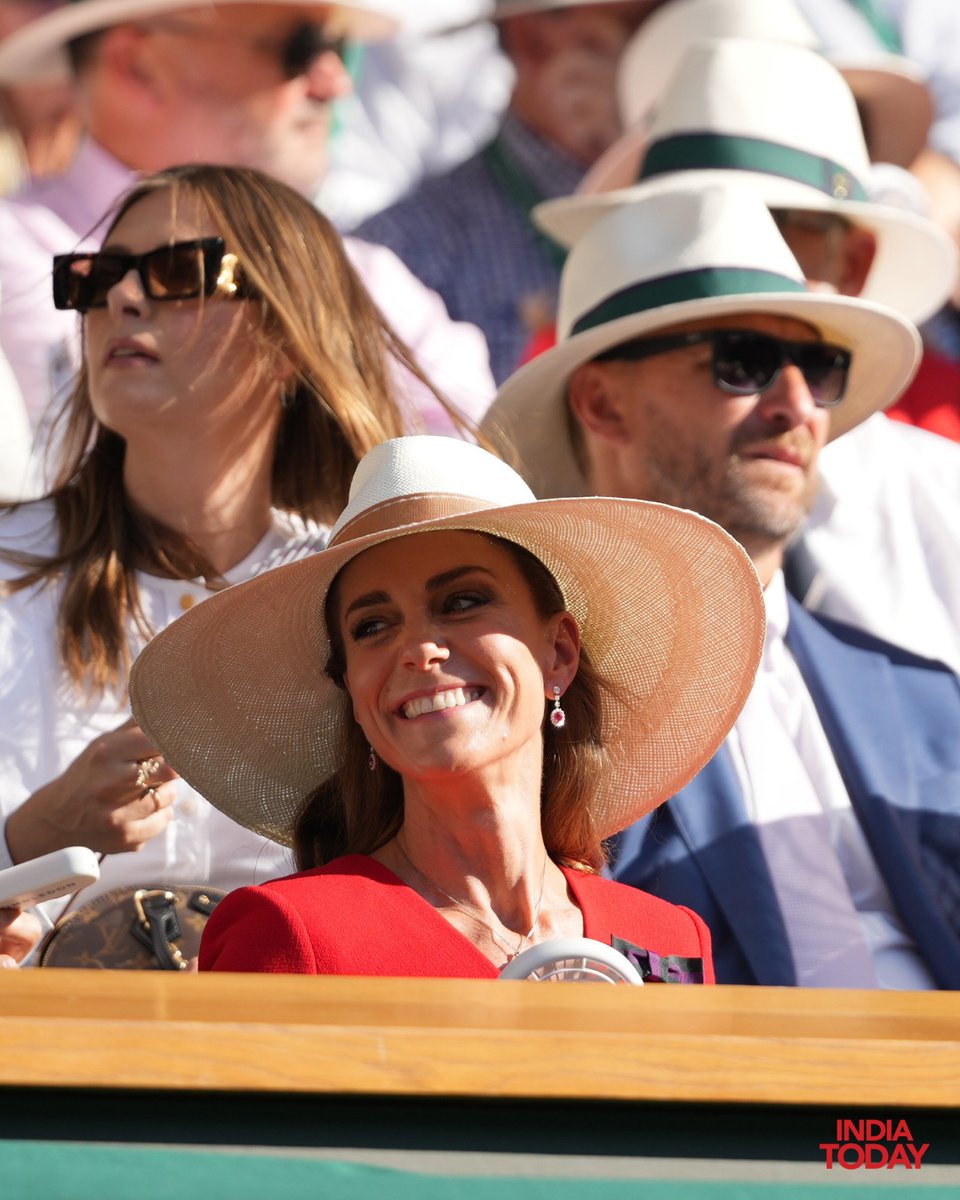 IndiaToday's tweet photo. Britain's Princess Kate laughs in the royal box as she attends the women's singles final between Linda Noskova of Czech Republic and Karolina Muchova of Czech Republic at Wimbledon Tennis Championships in London, Saturday.
#PrincessKate #Wimbledon #RoyalBox #Wimbledon2026 #RoyalFamily #ITPhotoblog