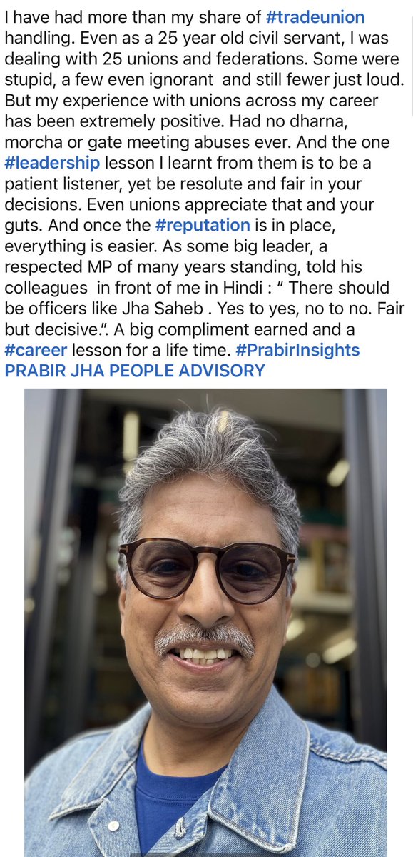 PrabirJha's tweet photo. #PrabirInsights #TradeUnions #Leadership #LessonsForLife https://t.co/wF3Y7q24lf