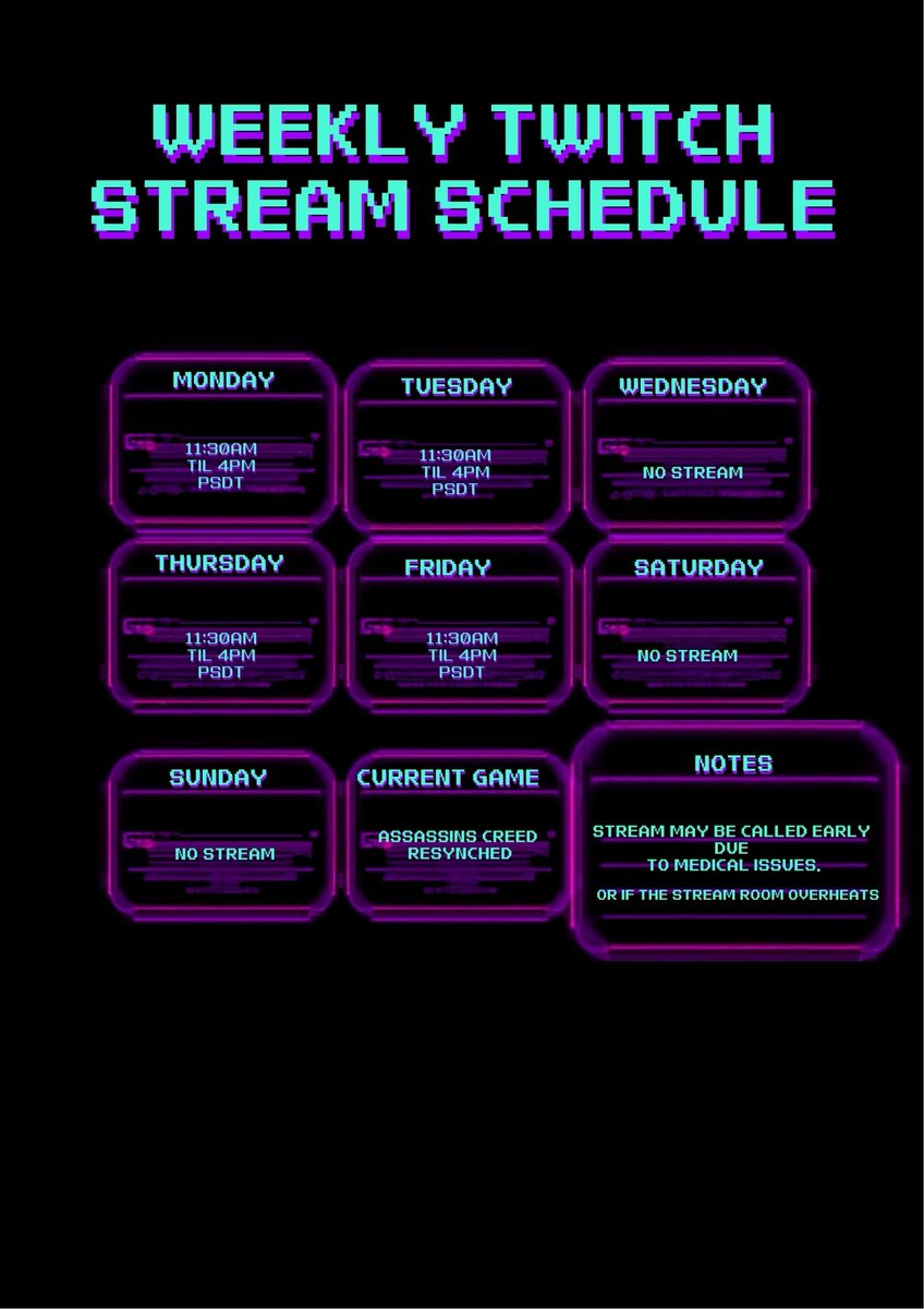 Shahdo81's tweet photo. This coming week stream schedule. https://t.co/iyjhTufwOR