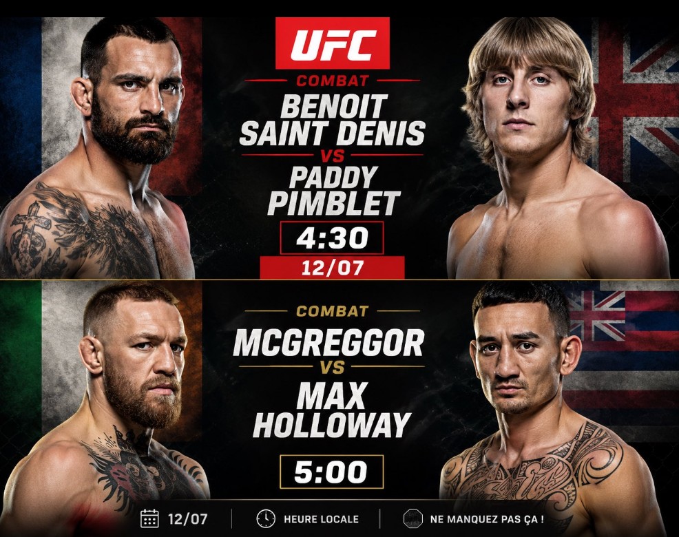 TheGamblingDesk's tweet photo. 🚨 GROSSE NUIT UFC SUR STAKE 🚨

🇫🇷 Benoît Saint-Denis vs Paddy Pimblett à 4h30
🔥 Conor McGregor vs Max Holloway à 5h00

Les combats seront diffusés directement sur Stake 👊📺
De quoi regarder la soirée et placer vos pronos au même endroit.

➡️ Rejoins Stake ici : https://t.co/eZEItuisFJ

Qui repart avec la victoire selon vous ? 👀

#UFC #UFCFightNight #MMA #Stake #StakeFrance #BSD #BenoitSaintDenis #PaddyPimblett #McGregor #ConorMcGregor #MaxHolloway #CombatSports #Pronostics #ParisSportifs #Betting #FightNight