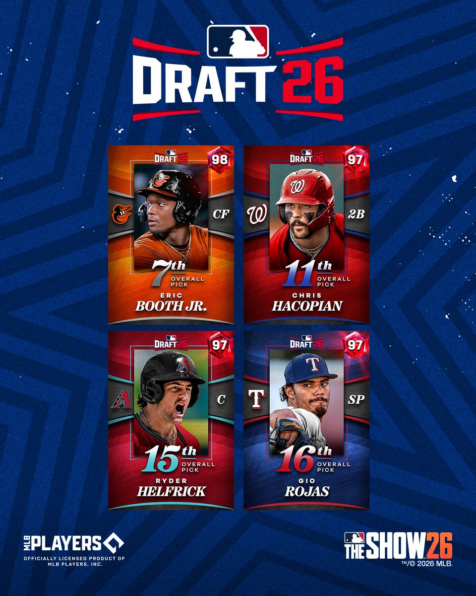 MLBTheShow's tweet photo. The 2026 #MLBDraft Program! 🤩💫

Add some of the rising stars and top talent from the 2026 MLB Draft to your squad, just by completing the program! https://t.co/dCObVx9313