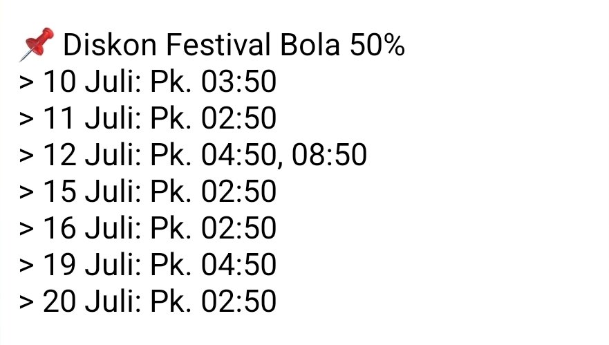 xkode06's tweet photo. Diskon Festival Bola 50% adalagi di Tgl. 15-16 dan 19-20 Juli

Nanti muncul dihalaman ini
https://t.co/HnOUSUwa9r https://t.co/2e58Nge2f5