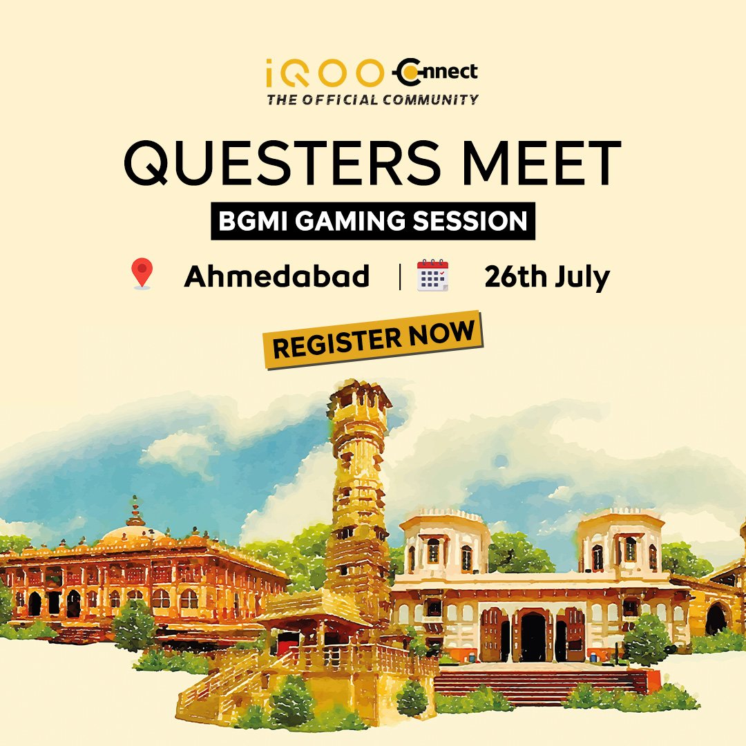 NexusGaminglea3's tweet photo. Ahmedabad, are you ready? π₯
The Questers Meet BGMI Gaming Session is coming your way! π
π 26th July
β οΈ Limited slots leftβregister now!
https://t.co/ZjuQlVIjuq
#iQOOConnect #BGMI #QuestersMeet https://t.co/QcuiJE09BQ