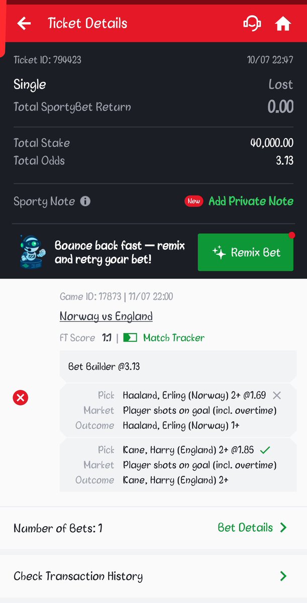 Kdzane's tweet photo. @SportyBet Kindly correct this. Haaland made 2 shots on target but you cancelled my bet. Kindly correct it @SportyBet @SportyBetNG https://t.co/mXBGf87z7P