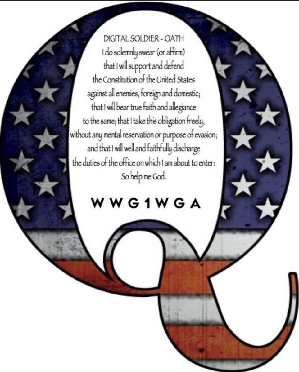 TheQeye_'s tweet photo. 🎖️Digital Soldier🎖️ - Oath 

I do solemnly affirm that i will support and defend the 📜Constitution of The United States🇺🇸 against all enemies, foreign and domestic;
That i will bear true faith and allegiance to the same; that i take this obligation freely, without any mental reservation or purpose of evasion; and that i will well and faithfully discharge the duties of the office on which i am about to enter 
So help me Yeshua 🙏🏼

✨WWG1WGA✨