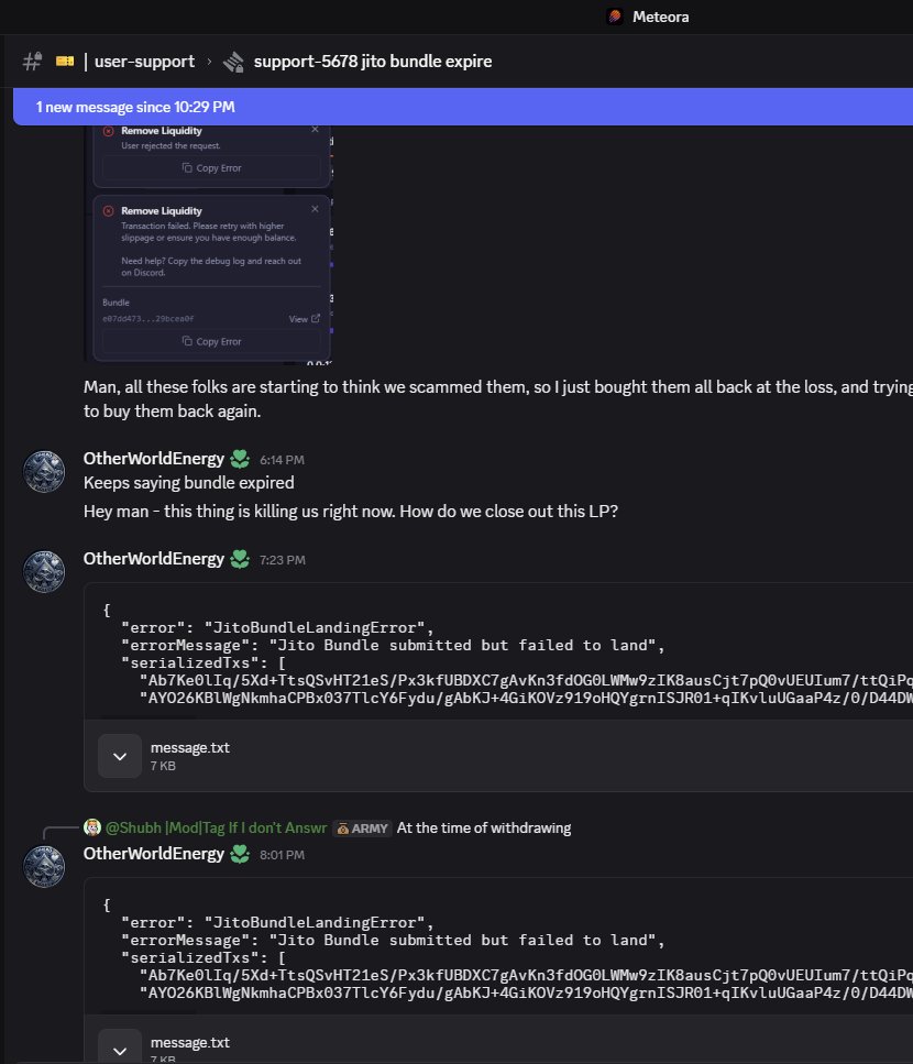 OWProjex's tweet photo. 🐸 Important Transparency Update + Great News for the Community 🐸

Earlier today our Meteora LP (which went live around 12:45 PM EST) auto-balanced due to strong price movement. It swapped roughly half the $RIBBIT supply for SOL.

We immediately jumped in to fix it and have been working with Meteora support all day. Turns out it was a known Phantom wallet + large position issue.

The great news?To prove we’re not here to rug anyone — we bought back more $RIBBIT than what was swapped directly from https://t.co/cuEXKHL9vg.

The liquidity remains safe in an out-of-range position (you can verify this on Solscan). We’re actively working to withdraw it, and once done… we’re dumping it straight back into $RIBBIT to rebalance and strengthen the pool.

This whole situation shows exactly how committed we are to protecting the community and doing the right thing.

We’re still early. Building a full cross-chain bounty arcade isn’t simple work, but we’re shipping daily while handling these growing pains. Those who join and support us now will be positioned very well as we bring this vision to life.

Screenshots of our conversation with Meteora support attached below 👇

Thank you for riding with us through the technical hurdles. We see the long-term vision clearly and we’re not going anywhere.

Enter the OtherWorld. 
$RIBBIT to the moon 🌕
CA: EVHtwfyWoHmUM5RHi3td31sNKCc8f83XKT44ZDqnpump 
https://t.co/mOLuJJ0vZQ
#RIBBIT #Solana