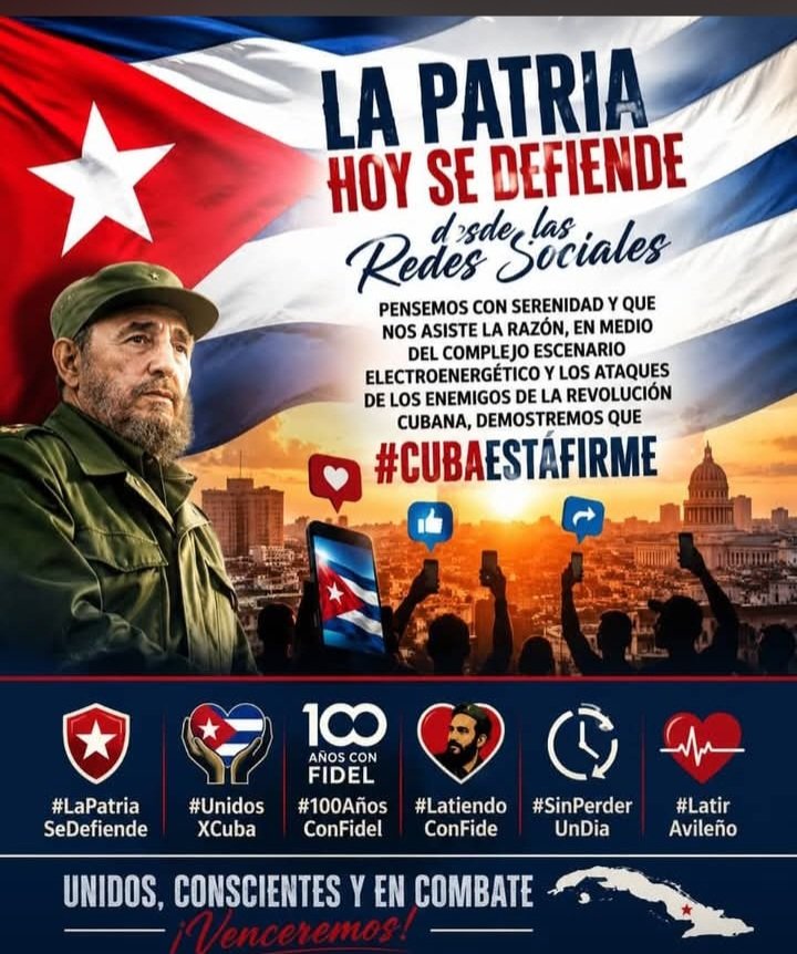 SNTConstCav's tweet photo. Defender Cuba es demostrar que el odio no nos mueve. En los momentos duros, la unidad es nuestra mayor fortaleza. Cada cubano suma desde su trinchera para que la victoria sea de todos. Compartamos lo que nos une, no lo que nos divide. ¡Pa’lante siempre! ✊🏽🇨🇺 #CubaFirme https://t.co/lLMSXWpli5