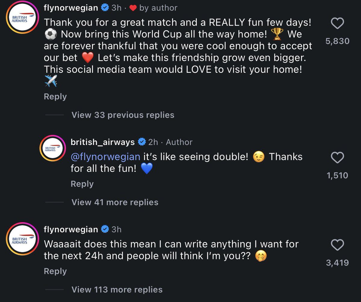 oscdots's tweet photo. Norwegian coming through with their bet with British Airways is so cute and their social media team get free tickets too 😂😂 https://t.co/pQemRGbh5i