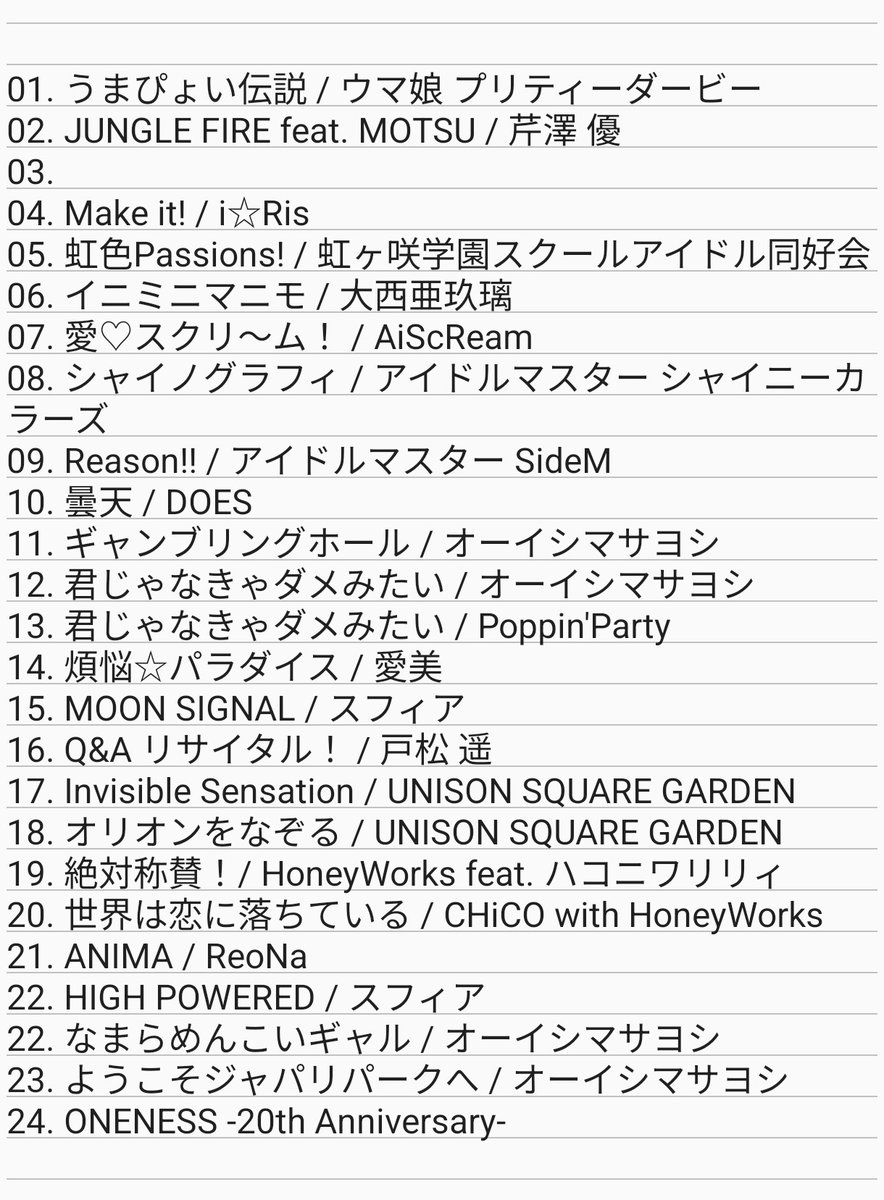 mochi_shun0504's tweet photo. 7/12　アニサマ2026
DJよっぴーのアニサマ0次会
吉田尚記　セトリ

#アニサマ 
#アニサマ0次会 https://t.co/X7xgA8OWXj