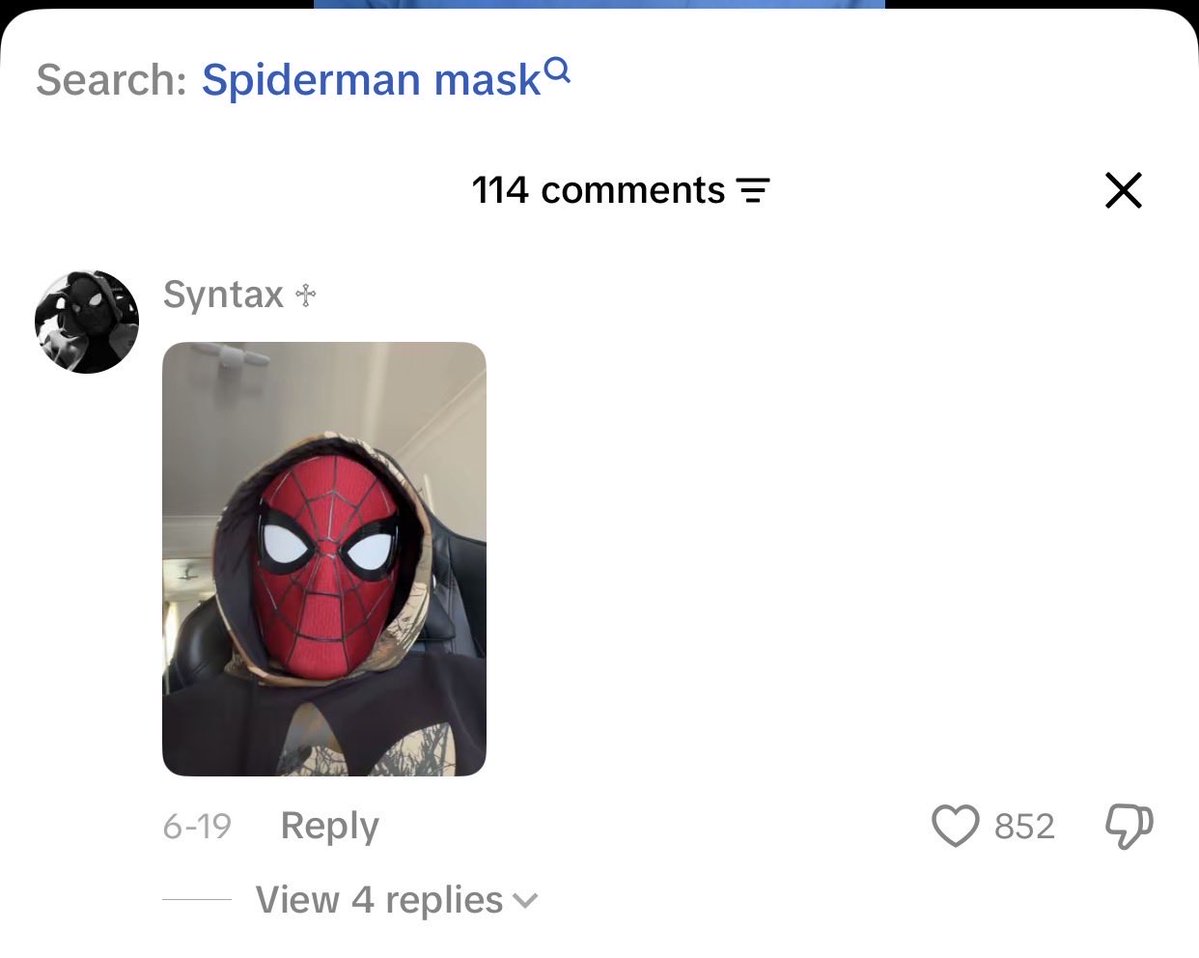 vrrrnice's tweet photo. i want a spidey mask like that too 😔😔😔 https://t.co/CZN9jToMyp