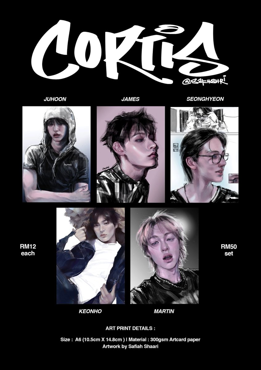 safhshri's tweet photo. ☆ CORTIS ART PRINTS by @safhshri ☆

Details :

• RM12 each | RM50 set
• Printed on A6 300gsm Artcard paper
• Price excludes shipping fee
• Colours may vary slightly from the screen

Dm me if you’re interested!

#pasarcortis #pasarkpopmy #cortis #art https://t.co/nYyAIRJlq9