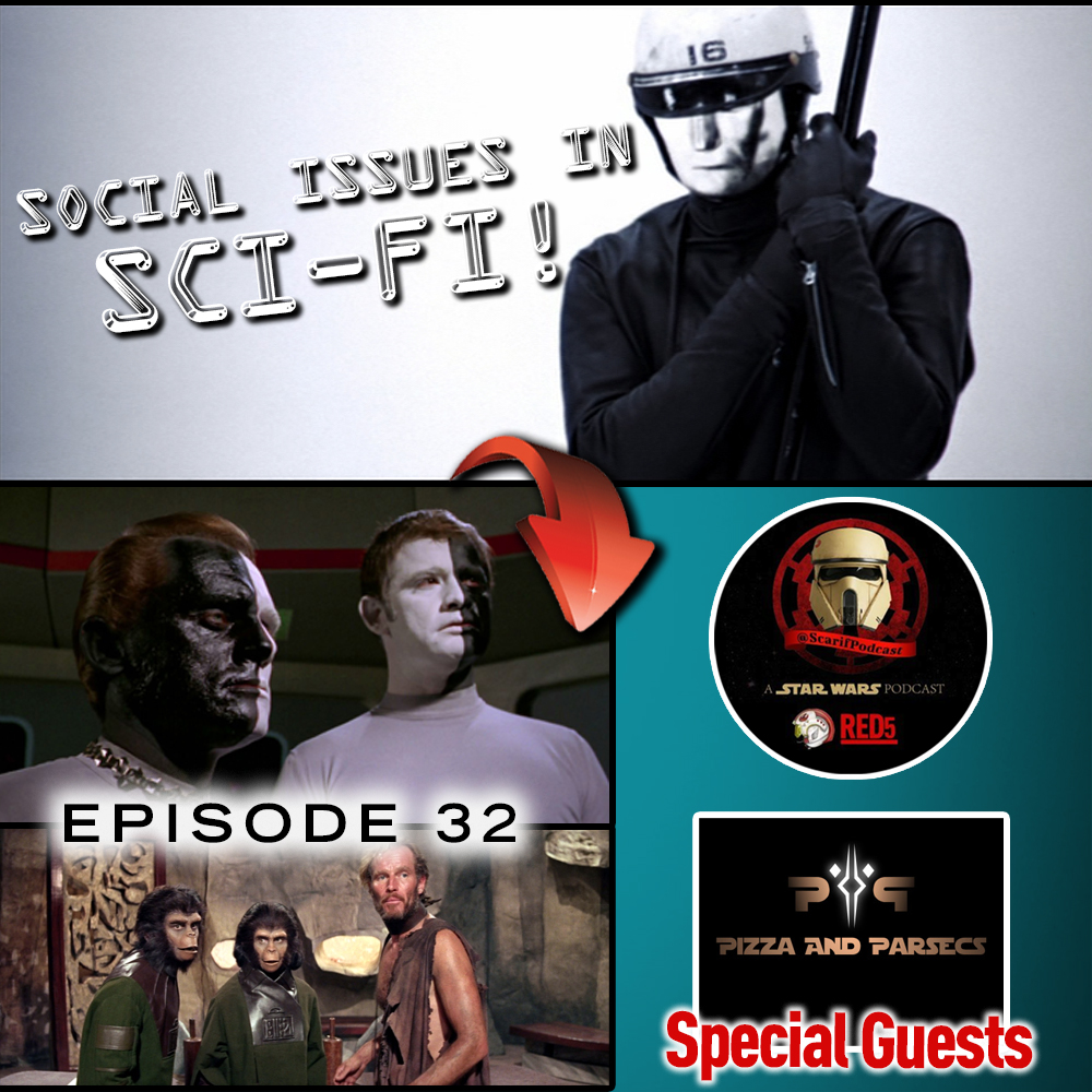 ScarifPodcast's tweet photo. Using the way-back machine to dig through some classic Scarif episodes like EP32! Sci-Fi had stuff to teach us, but in a more inventive and thought provoking way. Social issues in Sci-Fi! Look for it on your favorite pod-catcher! #ThatsTheScuttlebutt https://t.co/nJ96F81ntN