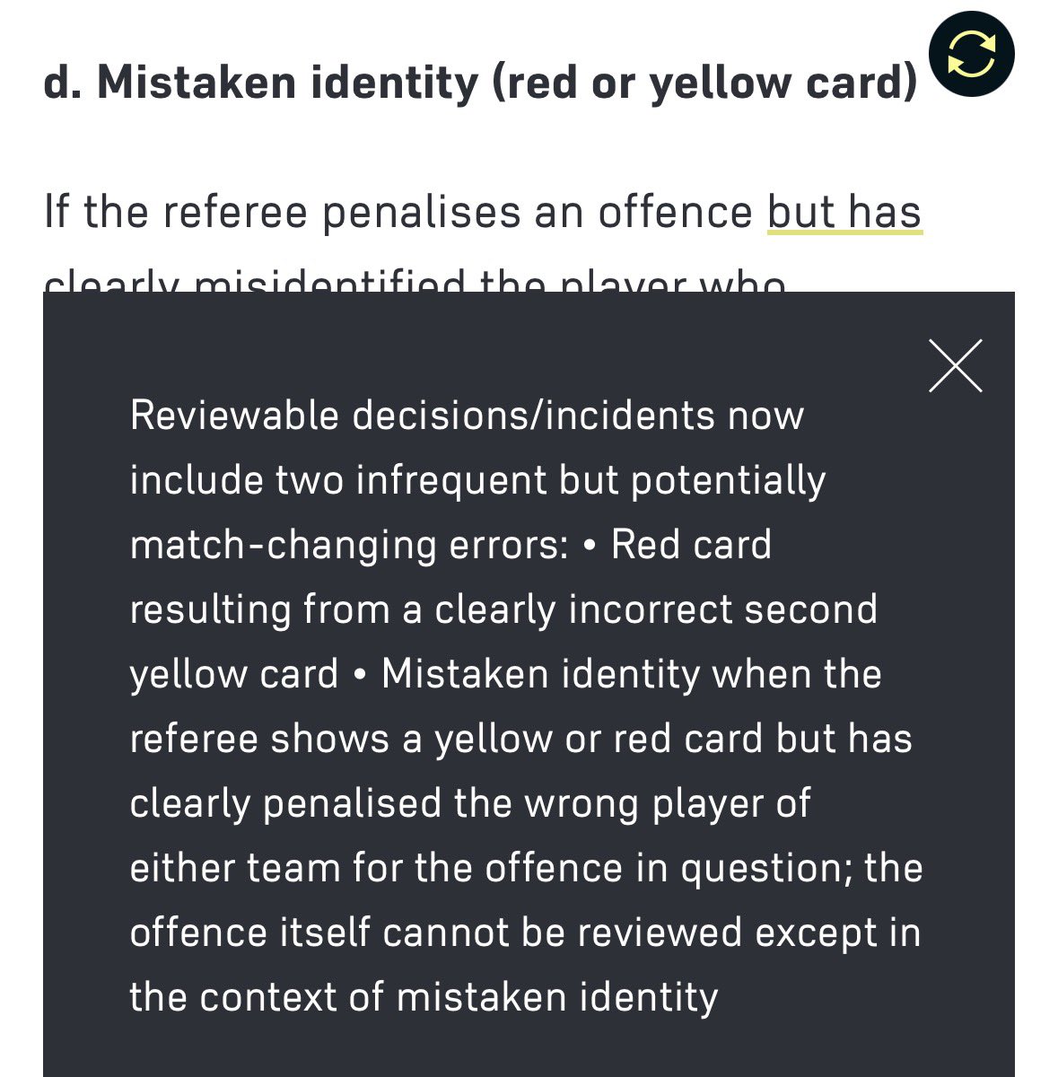 Sobrinho1917's tweet photo. @sobreiro77 “Has clearly penalised the wrong player of either team” está nas regras, não interessa se é da mesma equipa ou não. Se penalizou o jogador pode https://t.co/awdMyFhfi9