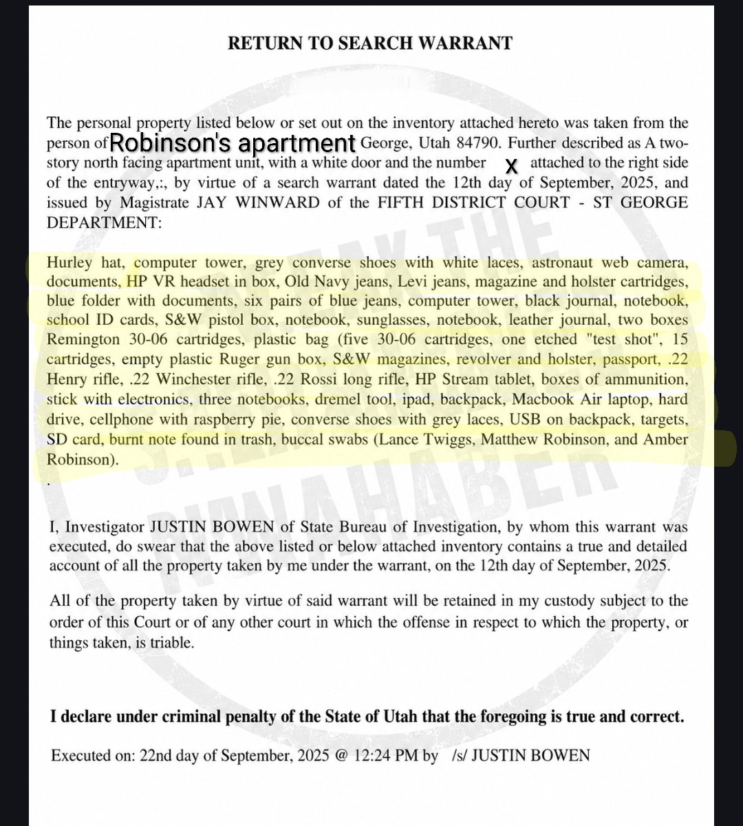 breakthechamber's tweet photo. @CrystalSmallen here is the list of items collected from Robinson/Twiggs apt. and the warrant for searching the electronic devices.

@CommonSensinIt @mysticgypsy311 @VigilantVenison @troofevades @shytownhitman @AcmePhoto @CharlotteLee_88 

Check the comments for more court related posts 👇