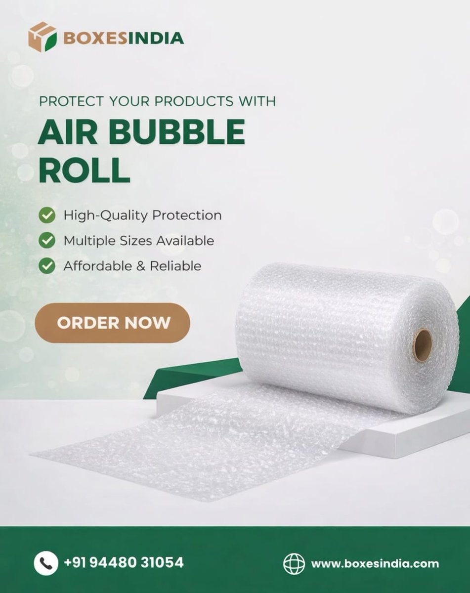 BoxesIndia's tweet photo. Air Bubble Roll
Premium quality air bubble rolls designed for superior cushioning and protection during packing, storage, and transportation.
https://t.co/f3WPdokUeO
9448031054
#airbubbleroll #bubblewrap #protectivepackaging #packingmaterials https://t.co/12cDtUZznU