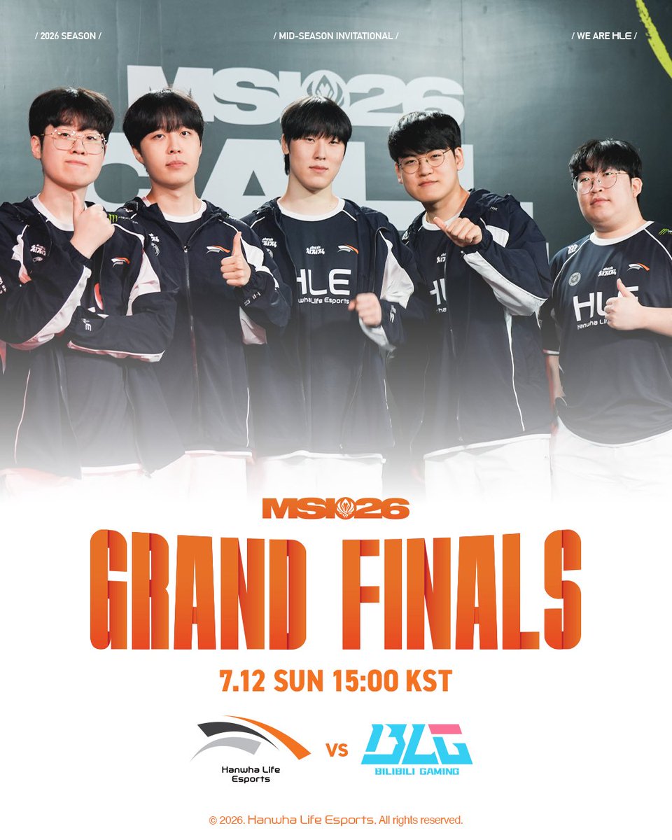 HLEofficial's tweet photo. 𝗛𝗟𝗘 𝗠𝗦𝗜 𝗙𝗶𝗻𝗮𝗹𝘀 𝗗𝗮𝘆
Daejeon. Our ground. 
Revenge on BLG. Our trophy🔥

#MSI2026 #Finals #HLEWIN https://t.co/71fM58XAG6
