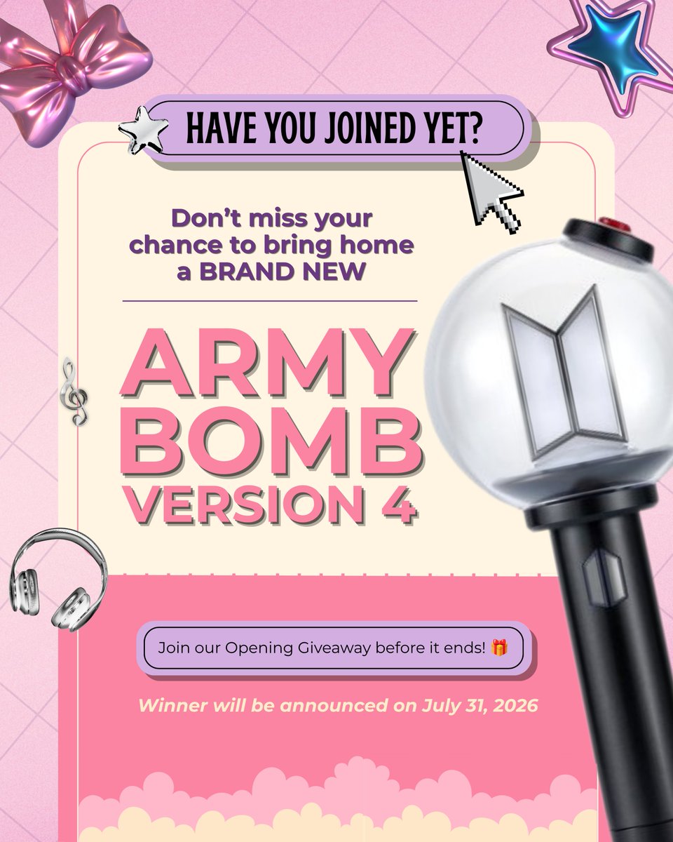 passnparcelph's tweet photo. 13 DAYS LEFT BEFORE OUR GA ENDS! 💜

ARMY, have you joined yet? 👀✨

Win a NEW ARMY BOMB V4! 🎁

How to join:
💜 Follow Pass&amp;Parcel PH
💜 Tag your ARMY friends
💜 Send proofs

📅 Ends: July 25, 2026
🏆 Winner: July 31, 2026

Good luck! ✨

#PassAndParcelPH #ARMYBomb #KpopPH https://t.co/57PfVTlkaW
