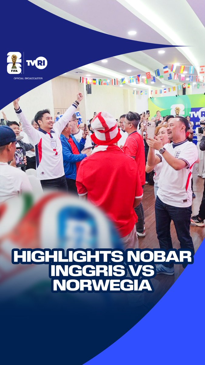TVRISportHD's tweet photo. ⚽🏴󠁧󠁢󠁥󠁮󠁧󠁿 Suasana Nobar Bola Gembira di Media Center TVRI berlangsung meriah!

Laga Inggris vs Norwegia menyajikan pertandingan penuh drama hingga akhirnya The Three Lions menang 2-1 dan memastikan langkah ke semifinal Piala Dunia 2026. 

(1/2) https://t.co/I448P7Nvq0