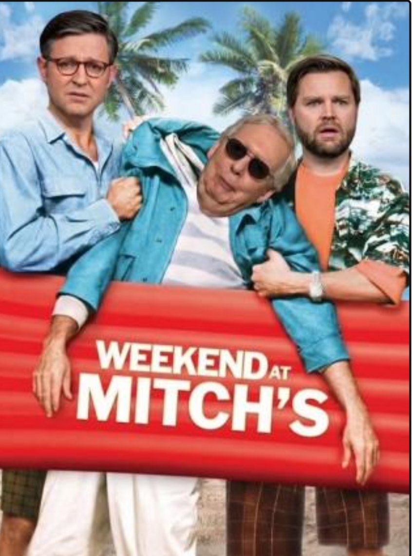 ElRonbo's tweet photo. Weekend at Mitch’s: because the Republican Party refuses to admit the party’s over. https://t.co/1PrZ6pOdxP