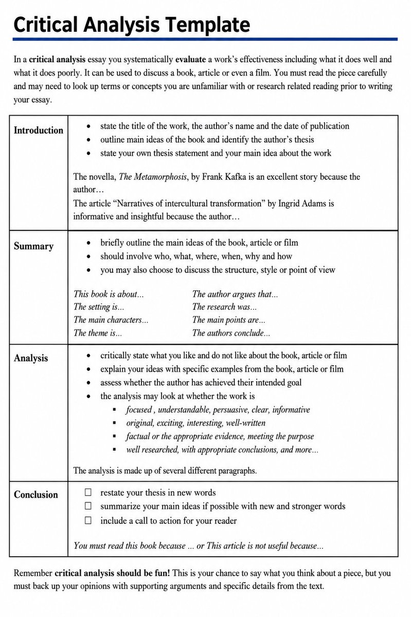 ScholarshipfPhd's tweet photo. Strong critical analysis is more than a summary.

Ask:

• What is the author's main argument?
• What evidence supports it?
• What works well?
• What doesn't?
• Why does it matter?

Don't just describe the paper.

Evaluate it. Think critically. Write clearly. https://t.co/Iy2hck1bvk