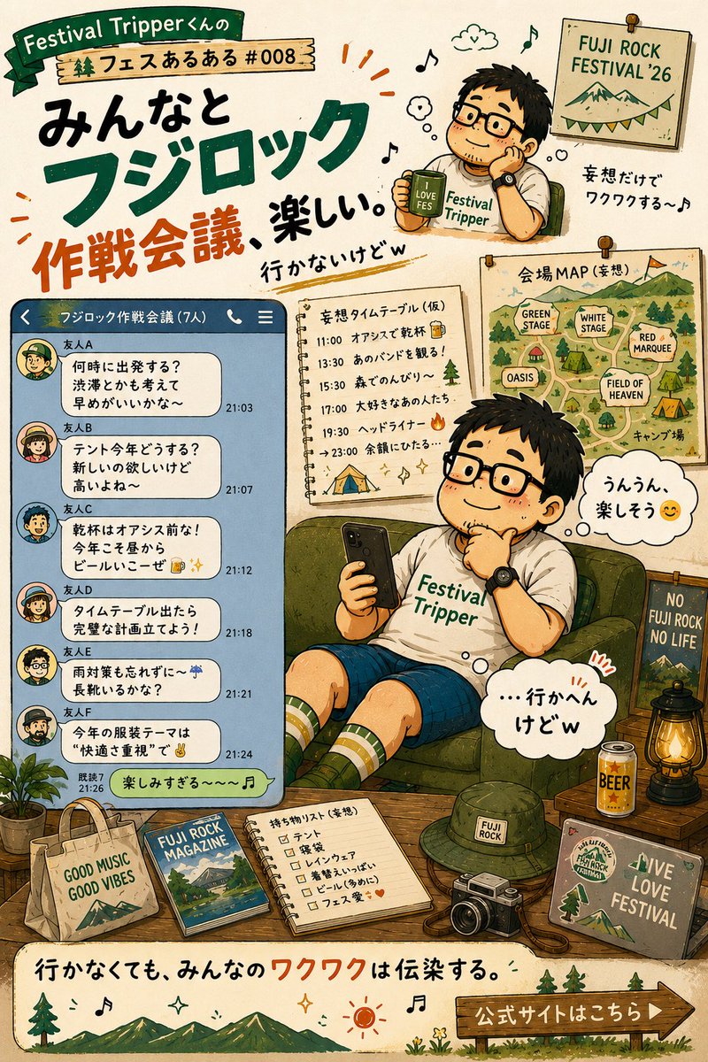 FestivalTripper's tweet photo. フジロック作戦会議LINE楽しいよね！
俺、今年、行かないんですけどねw https://t.co/Vtmg3wfzRl