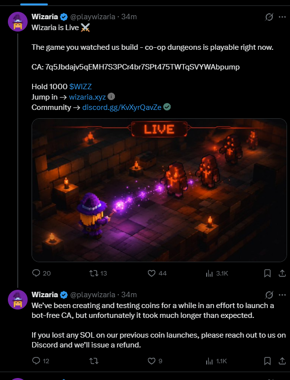 TheResearcherG's tweet photo. Don't touch this shit @playwizaria.

Imagine creating multiple tokens to farm people

and then once you released the game, you immediately did a pump and dump.

rugged the whole discord

and then posted another TWEET saying you are now LIVE with a new CA.

Disgusting! https://t.co/GSv8MsioLY