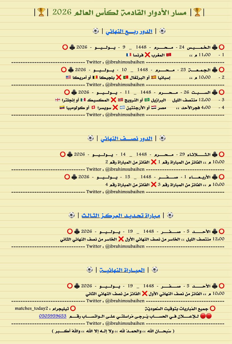 IbrahimSubaihen's tweet photo. أولى مباريات الدور ربع النهائي

#المغرب_فرنسا

مسار الأدوار القادمة نحو المجد العالمي 🏆

. https://t.co/F7pZjSa9kb