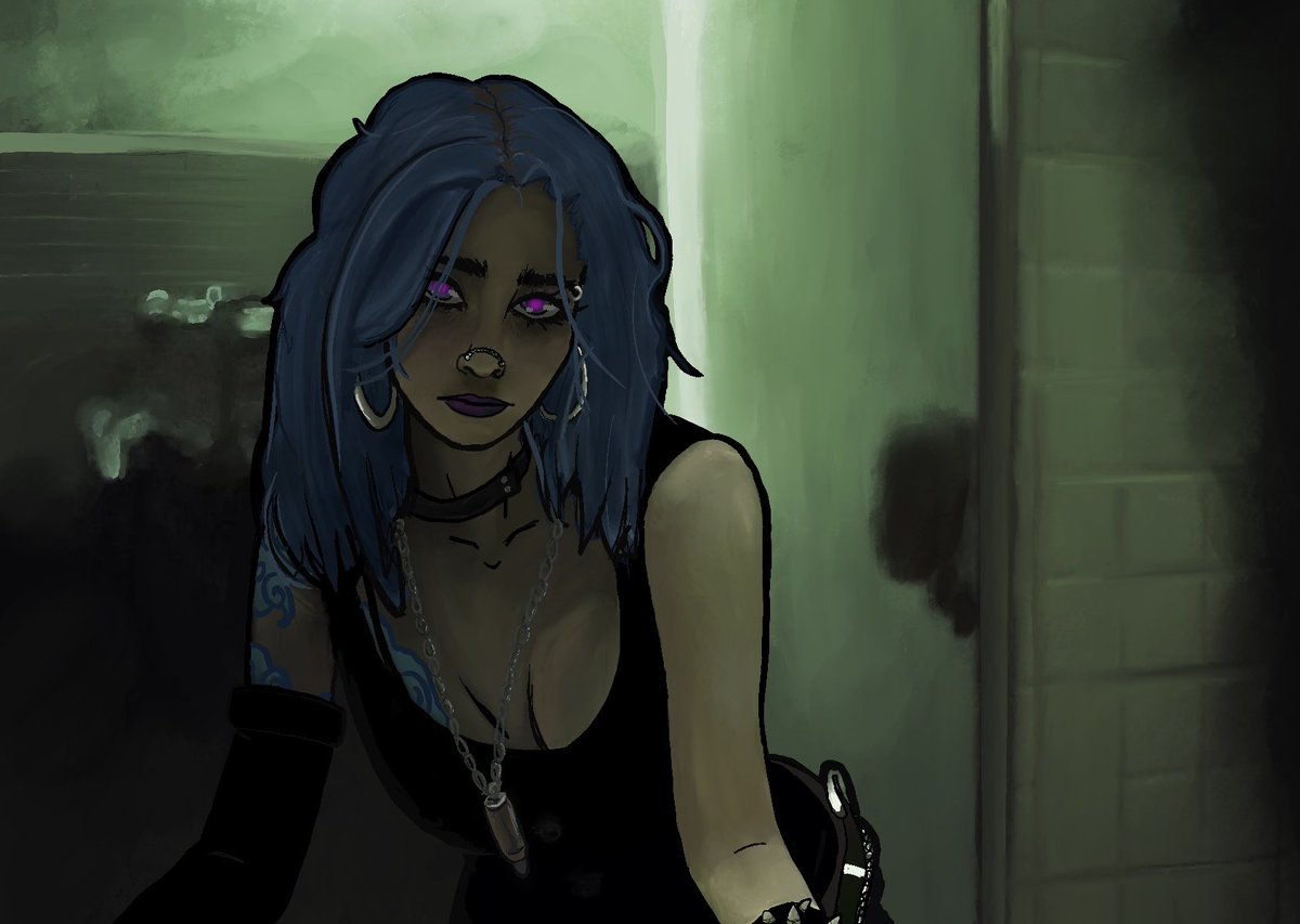polarisbread's tweet photo. modern au jinx in the bathroom at an abandoned warehouse party. two way street on ao3 #jinx #arcane #lightcannon https://t.co/IwO3oUoBT0