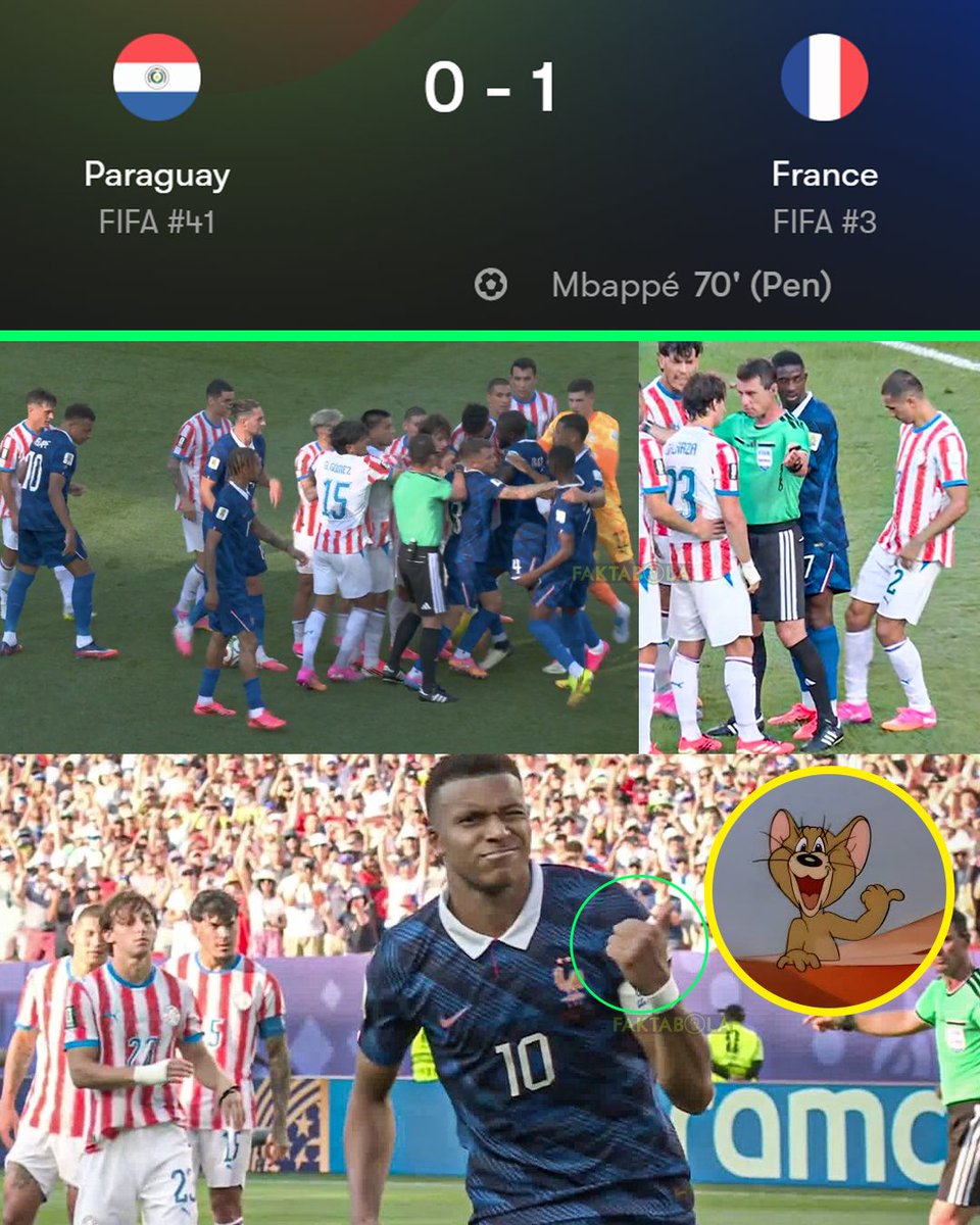 FaktaSepakbola's tweet photo. Banyak yang kesel sama permainan Paraguay, mereka akhirnya disingkirkan Prancis lewat titik putih penalti! 

Kylian Mbappe dan kawan-kawan melaju ke fase 8 besar https://t.co/WlVQLvMVN1