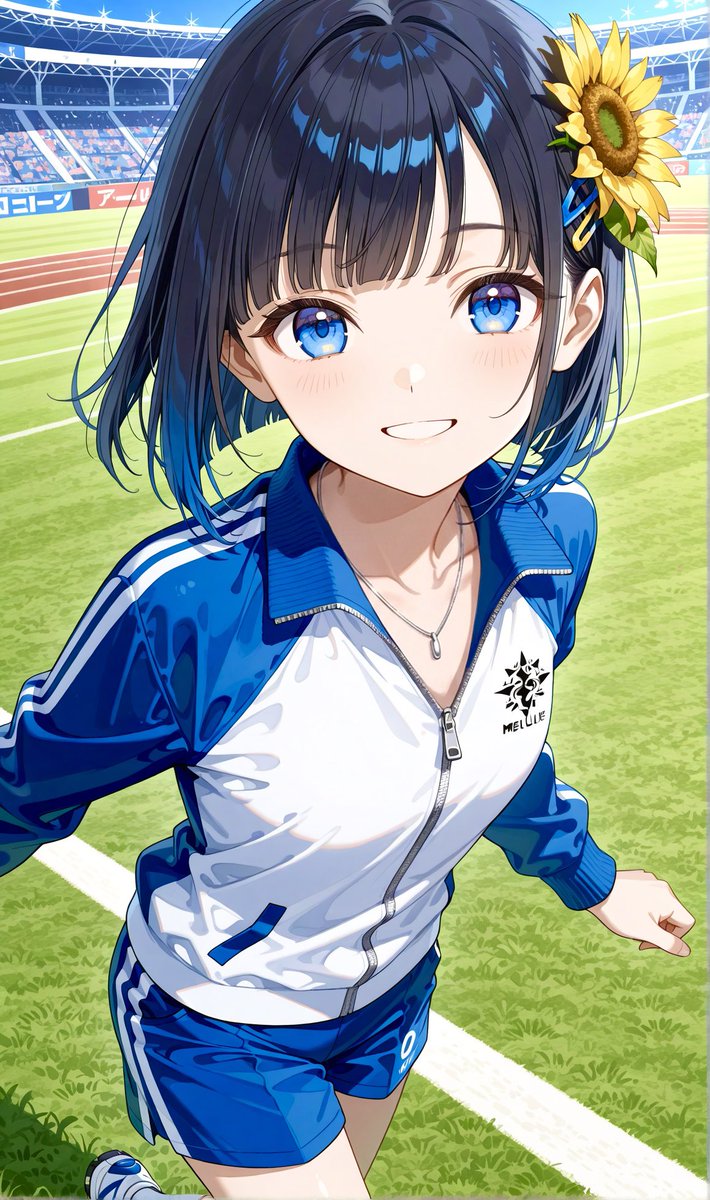 kawaiianime2025's tweet photo. あおです💙 おはよー日曜日☁️
今朝の京都は24度⛩️

日曜の朝は恒例のジャージでスタート！
青×白のトラックジャケットとショーパンで、競技場から元気にパシャリ💙🏃‍♀️🌻📷✨
#ジャージあお https://t.co/vERkOQ1nUI