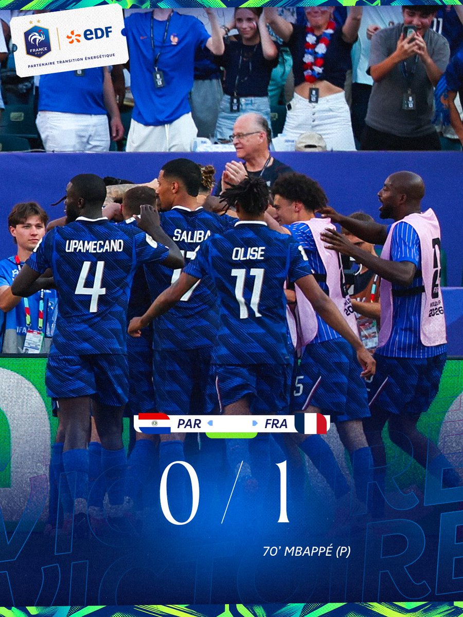 EDF_Foot's tweet photo. 𝗩𝗜𝗖𝗧𝗢𝗜𝗥𝗘 🇫🇷

Mission accomplie ! Les Bleus poursuivent leur aventure et décrochent leur place en quarts de finale ! ⚽️

Rendez-vous jeudi 👀

#EDFFoot https://t.co/eeXZjvkOjr