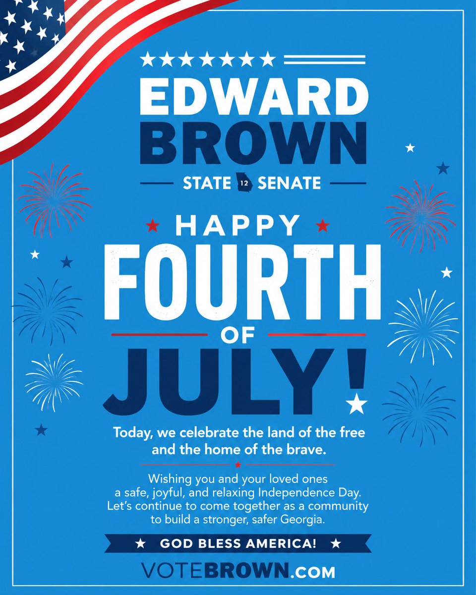 EdwardBrownGA's tweet photo. Happy Fourth of July Southwest Georgia! https://t.co/6u0ahbw4Fb