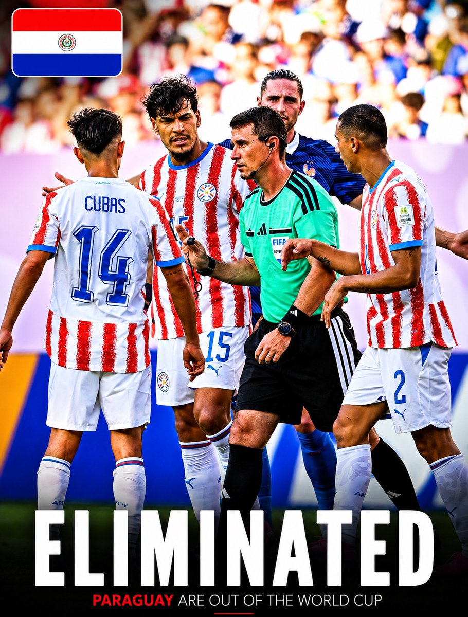 OddsXarena's tweet photo. 🚨🇵🇾 PARAGUAY ARE ELIMINATED FROM THE FIFA WORLD CUP 2026.
A remarkable World Cup journey comes to an end. 🇵🇾👏
The knockout stage leaves no room for mistakes.

#Paraguay #WorldCup2026 #FIFAWorldCup #Football #OddsX #FootballPrediction #PredictAndEarn #SOL #Solana #Web3 #Crypto https://t.co/4n0A484Ira