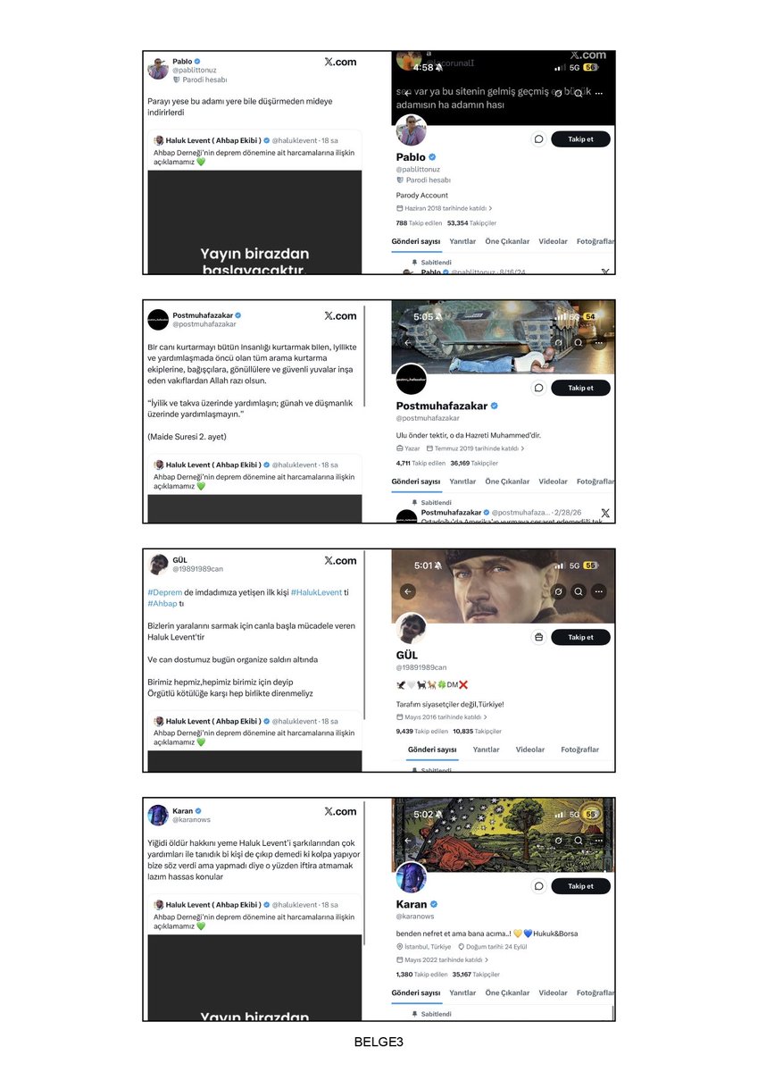 Aysun_YilmazE's tweet photo. Haluk Levent’in sosyal medyadaki operasyon ağını deşifre ediyorum... 

Deprem dönemi yaptığı gibi yine PR’ını yapmak için milyonlar akıttı trollerine. İşe yaramadığı gibi, destek aldığı ekip deşifre oldu. İşte sayfa sayfa o trol çetesi. (1/2) https://t.co/wyumDlrB7L