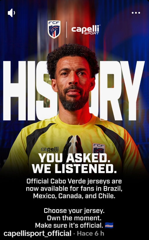 llanca's tweet photo. Ojo a los camiseteros.
Capelli Sport habilitó la venta de la camiseta de Cabo Verde para Chile.

Atenti. https://t.co/KfLS8qM465