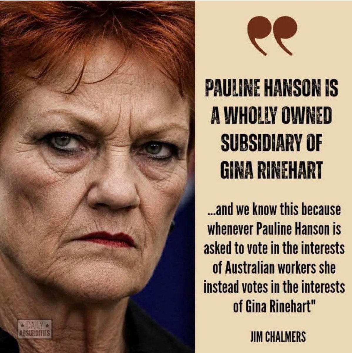 MargieJay50's tweet photo. What would happen to Hanson in any other job? After due process, she would be sacked. 
Hanson is a grifter of the highest order who is devoted to furthering her own interests and those of her billionaire puppeteers. https://t.co/8mlELVzXSB