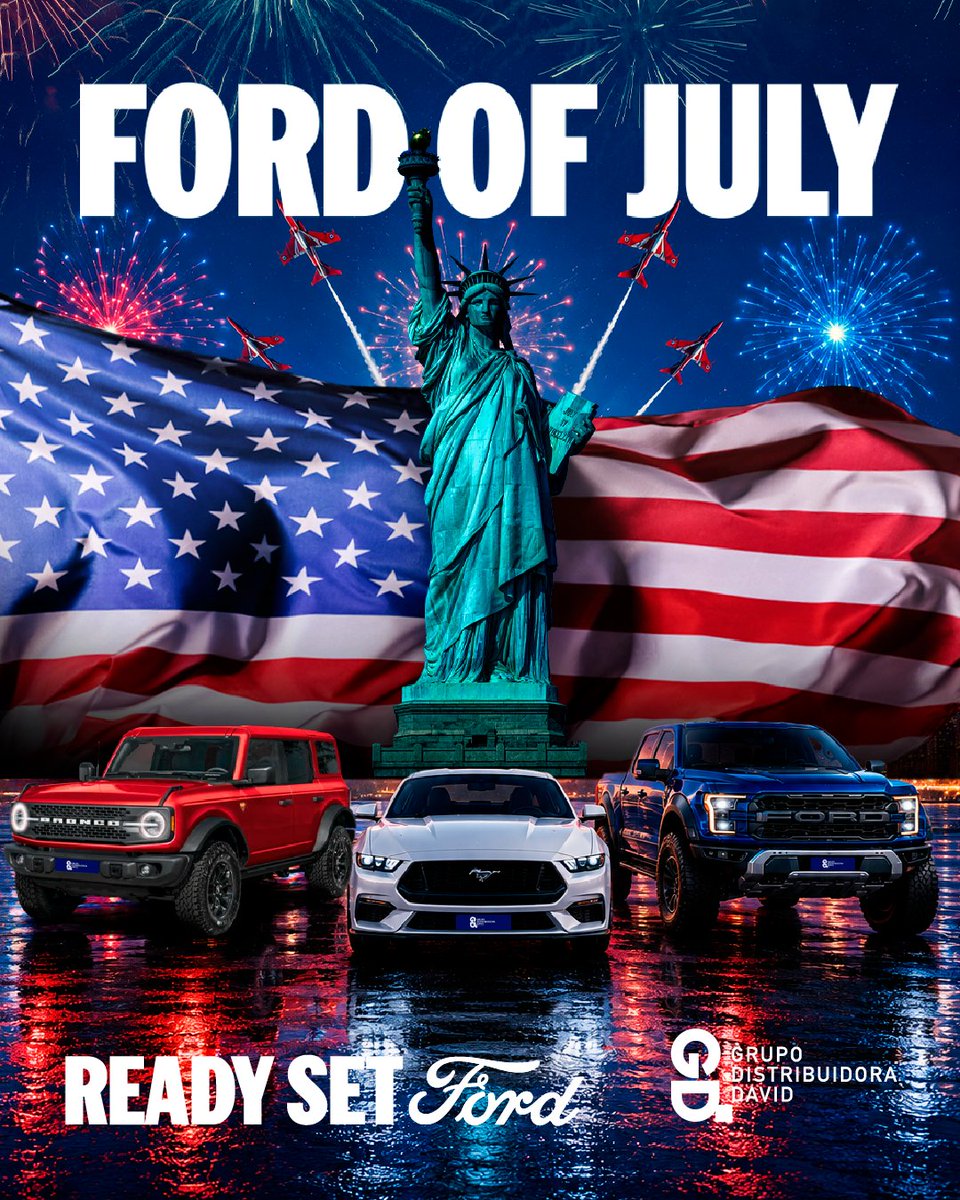 DistDavidFord's tweet photo. 250 años de independencia. 123 años de legado Ford. 🚙🇺🇸 Hoy celebramos el espíritu que impulsó una nación y el legado de una marca que, durante 123 años, ha dejado huella en la historia de la movilidad, impulsando la innovación, la confianza y la evolución.
¡Feliz 4 de julio!🎉 https://t.co/th9xAr35zs