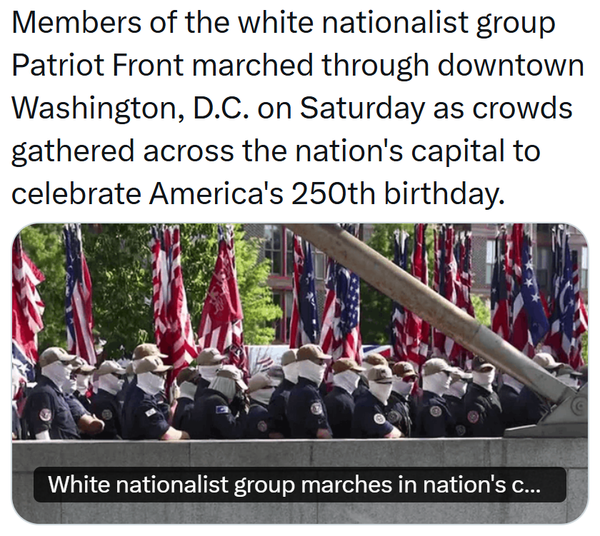 TooWhiteToTweet's tweet photo. If Patriot Front are White nationalists then they already have more in common with the Founding Fathers than anyone else in Washington DC today. https://t.co/gomtH7aznE