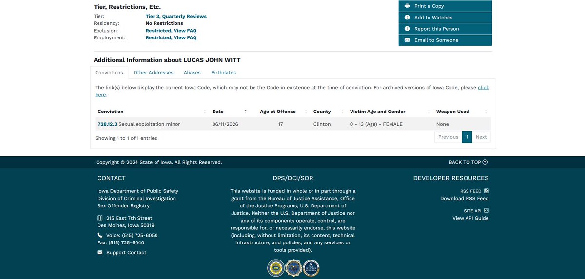 KorrodedWhisper's tweet photo. @PedoZooAlert @SeeRacists #deplatformPredators Small YouTuber "Ronny Vain" real name Lucas Witt, was convicted of possession of CSAM in June 2026. He was given a suspended sentence of 5 years, plus 3 years probation.
He's also been put on the Iowa sex offenders register! https://t.co/W713icgUb7